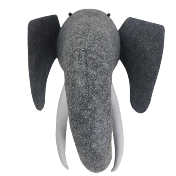 3D Elephant Felt Head Animal Head Wall Decor Nursery, Kid's Room Decor Mountable - Picture 1 of 12
